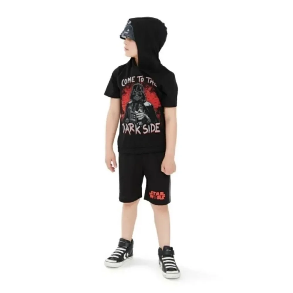 Boys Black Panther & Darth Vader Hoodie T-Shirt & Shorts 2pc Sets 2-Pack Size 5